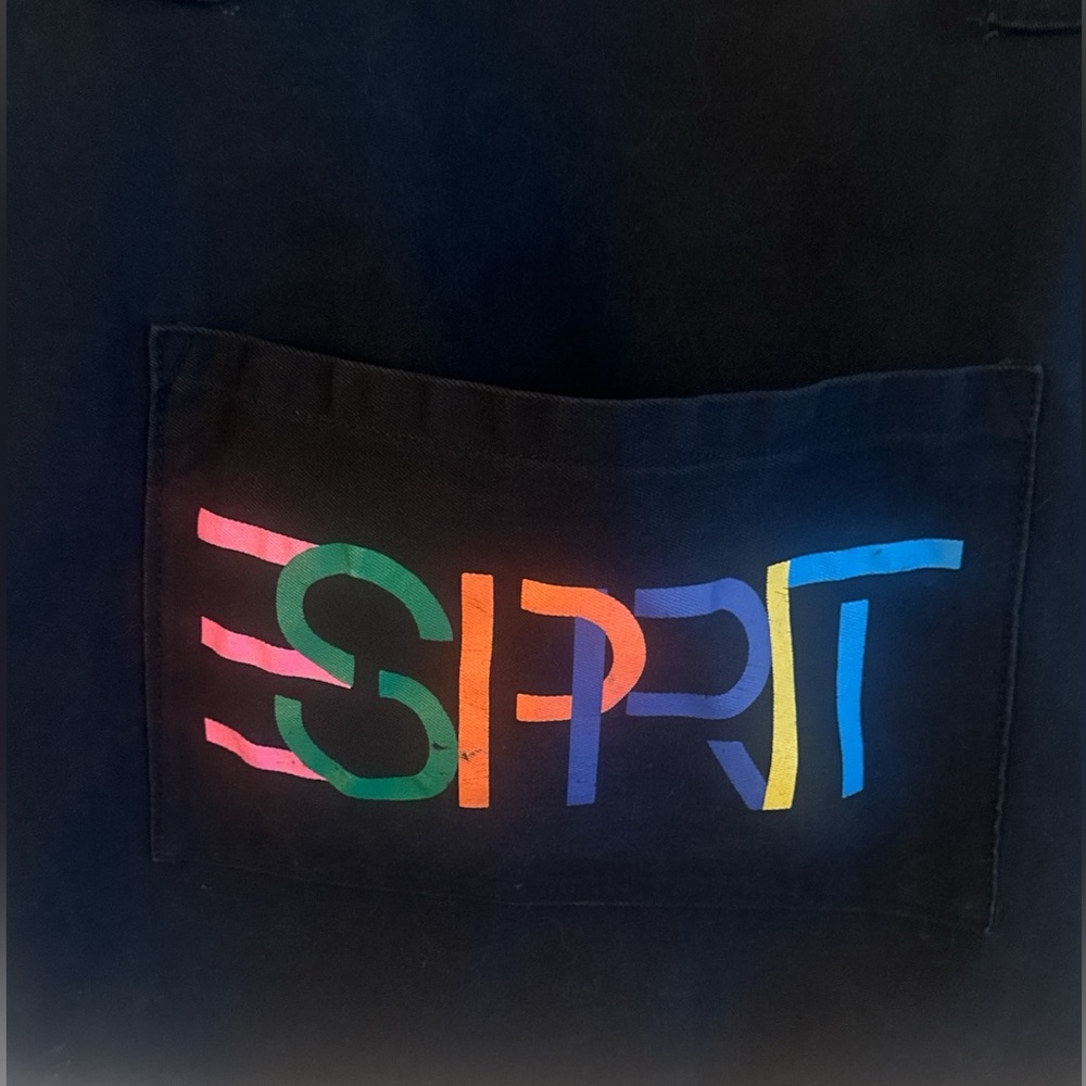 Esprit Vintage Tote Bag Black Multicolor Esprit Logo Front Pocket Handles Casual - Picture 2 of 14